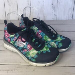 Skechers Floral and Navy Memory Foam Fashion Fit Sneakers
